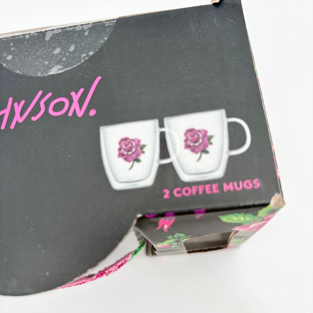 Betsey Johnson Coffee Mugs Set of 2 Rose Floral Rhinestone Embellished - Picture 4 of 5